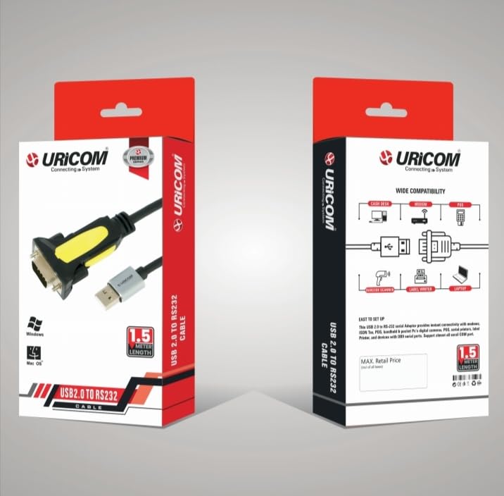 Uricom USB TO RS232 (SERIAL) CABLE  SUPPORTS DATA TRANSFER UP TO 230Kbps 1.5 mtr