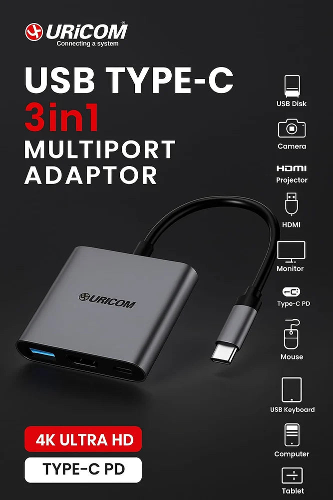 URICOM TYPE C TO VGA CONVERTER  SUPPORT 1080P HIGH QUALITY  COMPATIBILITY WITH MAC/WINDOW